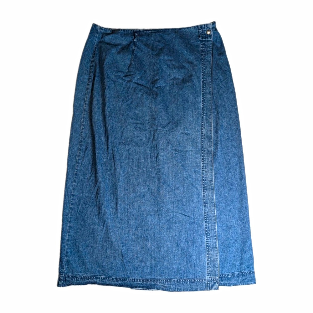 Talbots Women's Size 20 Denim Maxi Skirt Long A-Line Button Waist Blue Jean Y2K